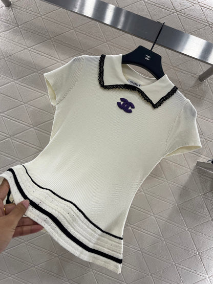 2025 Early Autumn New Arrivals Hollow Lace Knitted Short Sleeves