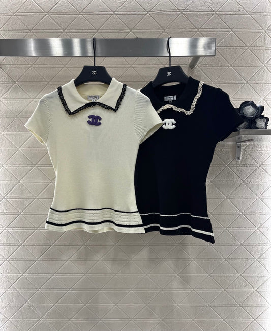 2025 Early Autumn New Arrivals Hollow Lace Knitted Short Sleeves