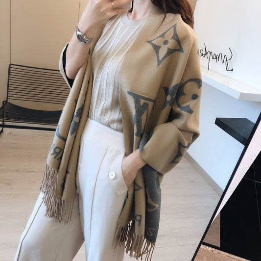 25 Summer new double-sided jacquard long beard scarf