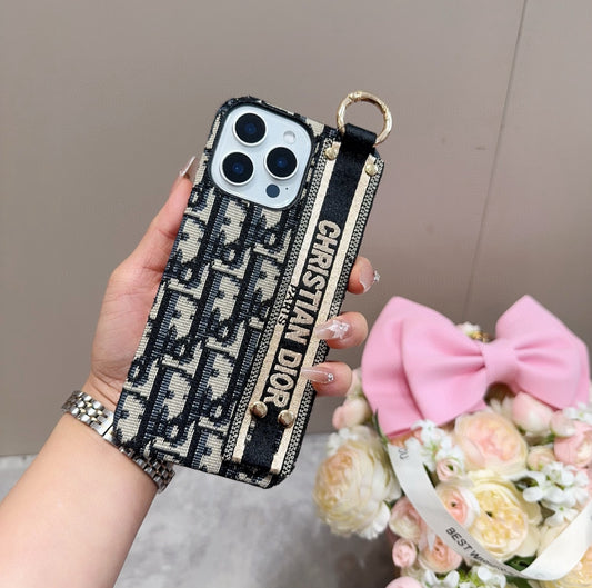 Embroidered fabric wrist/card holder phone case
