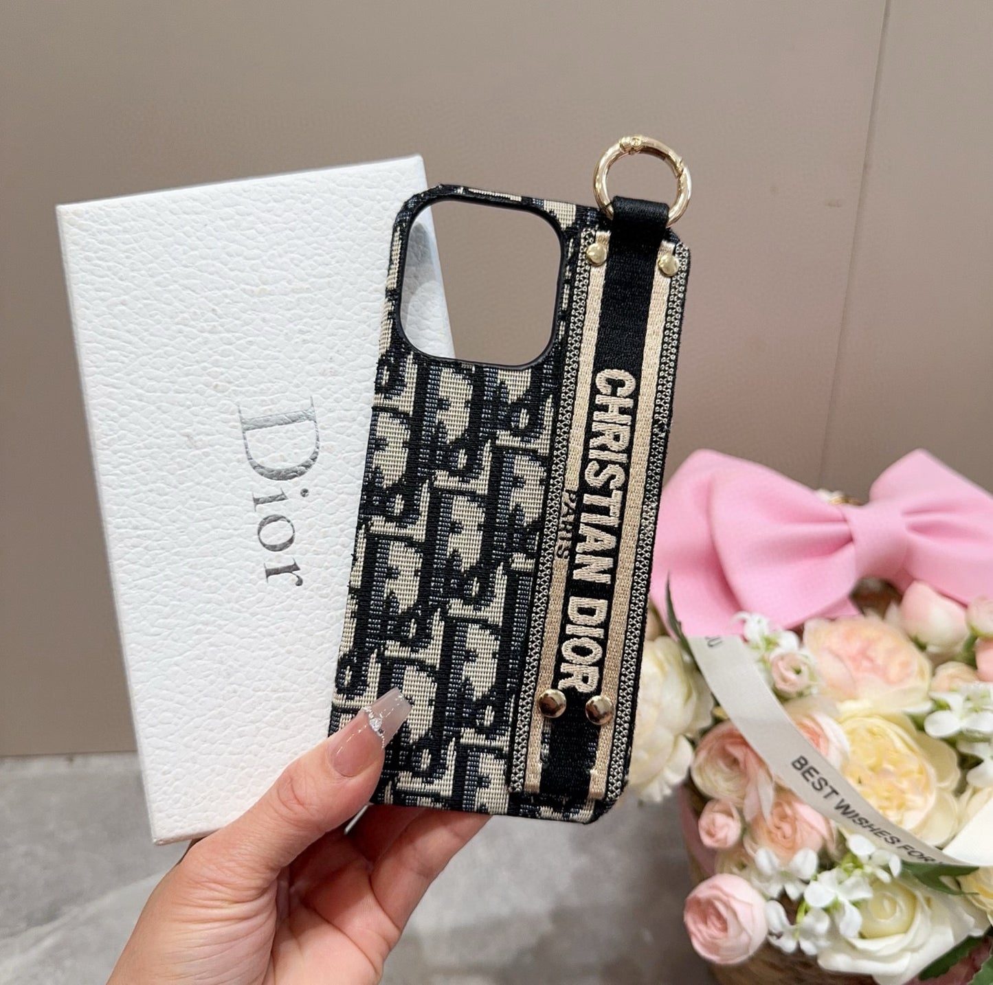 Embroidered fabric wrist/card holder phone case