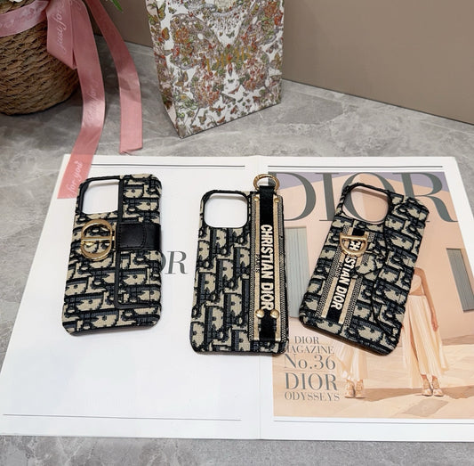 Embroidered fabric wrist/card holder phone case