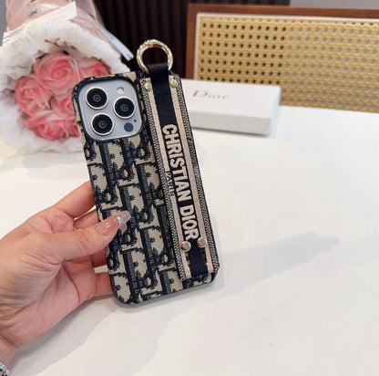 Embroidered fabric wrist/card holder phone case