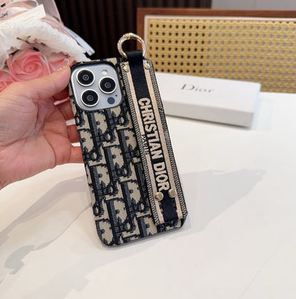 Embroidered fabric wrist/card holder phone case