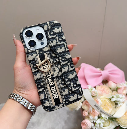 Embroidered fabric wrist/card holder phone case