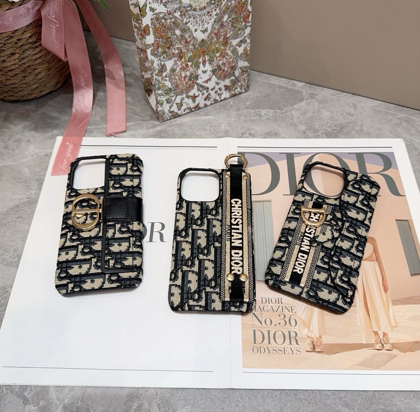 Embroidered fabric wrist/card holder phone case