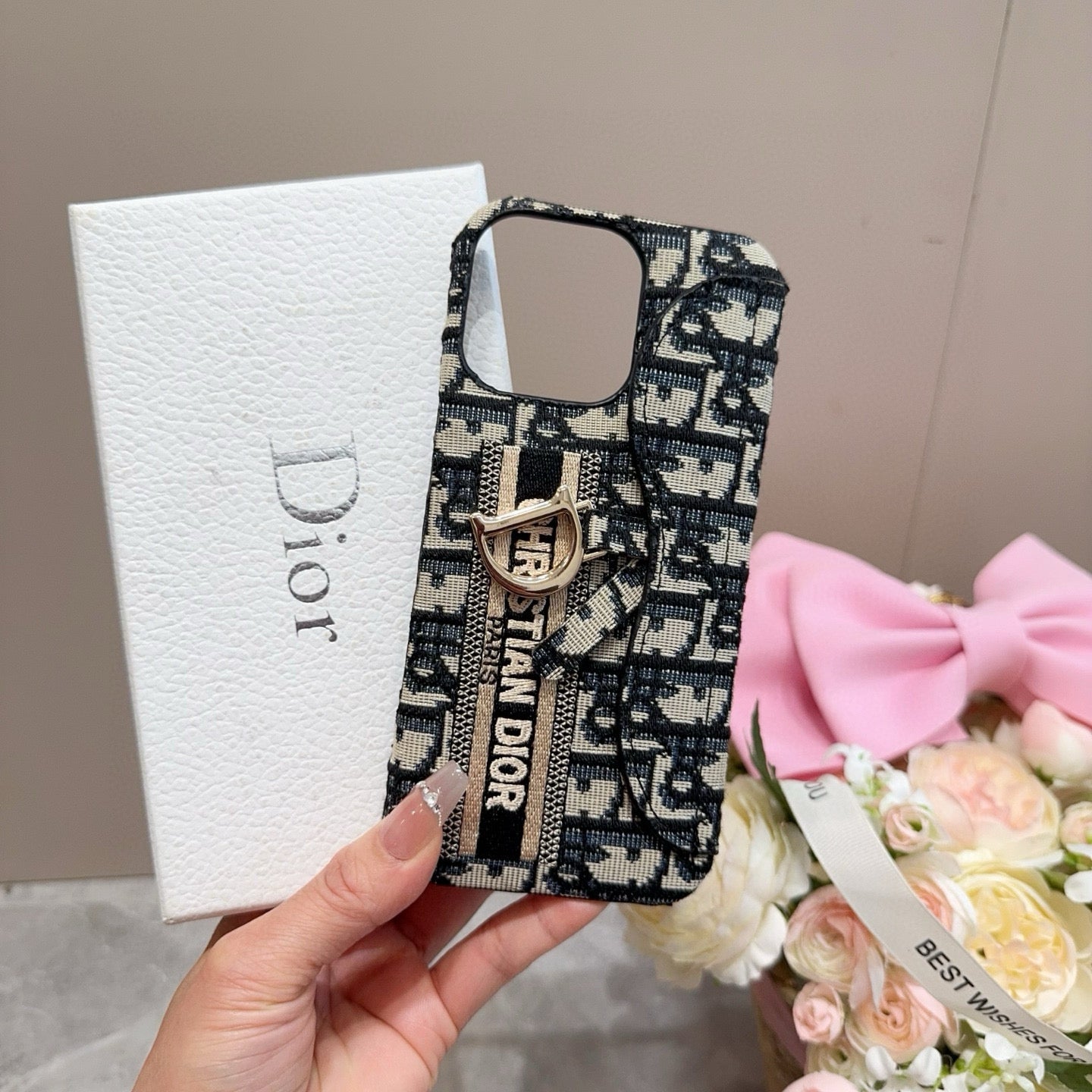 Embroidered fabric wrist/card holder phone case
