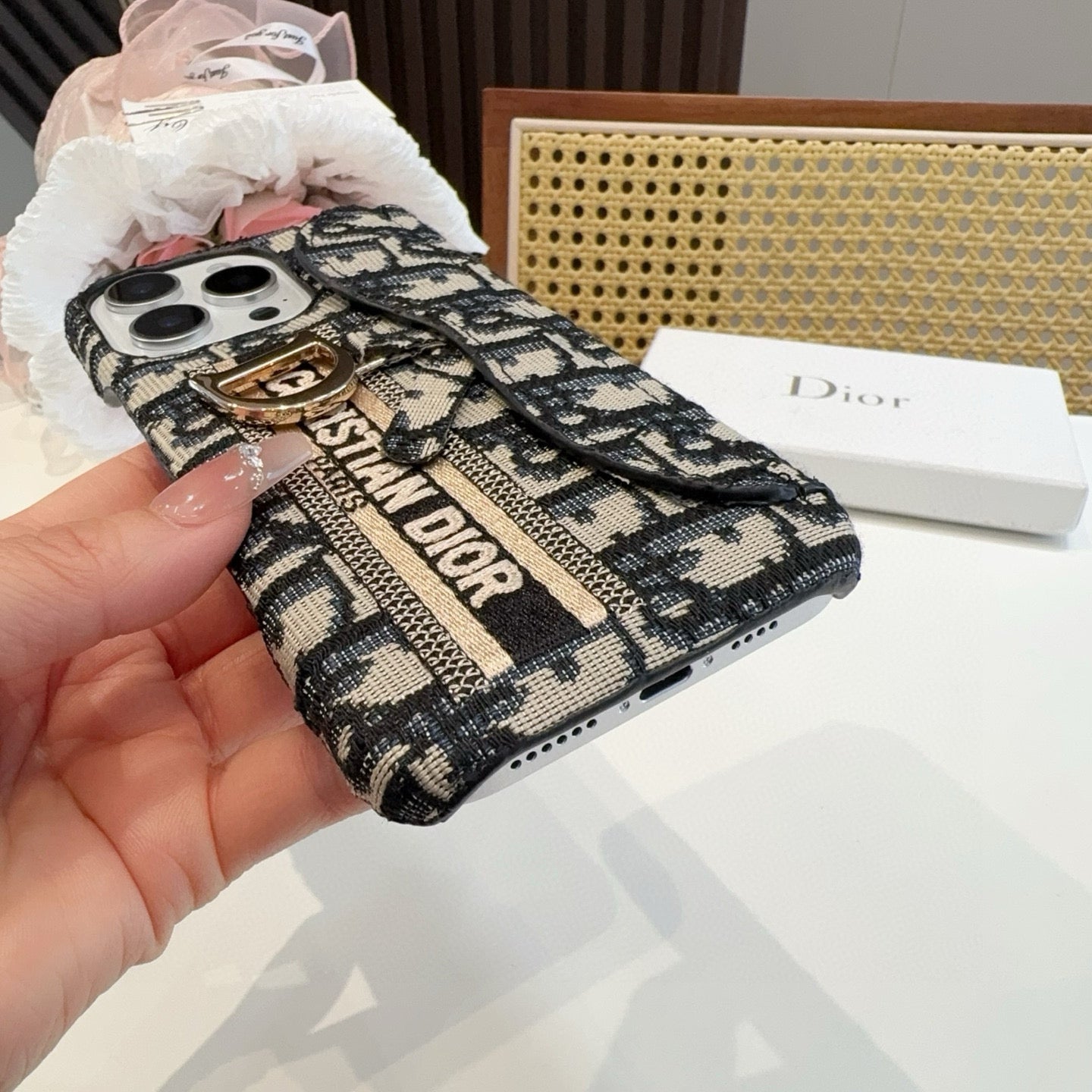 Embroidered fabric wrist/card holder phone case