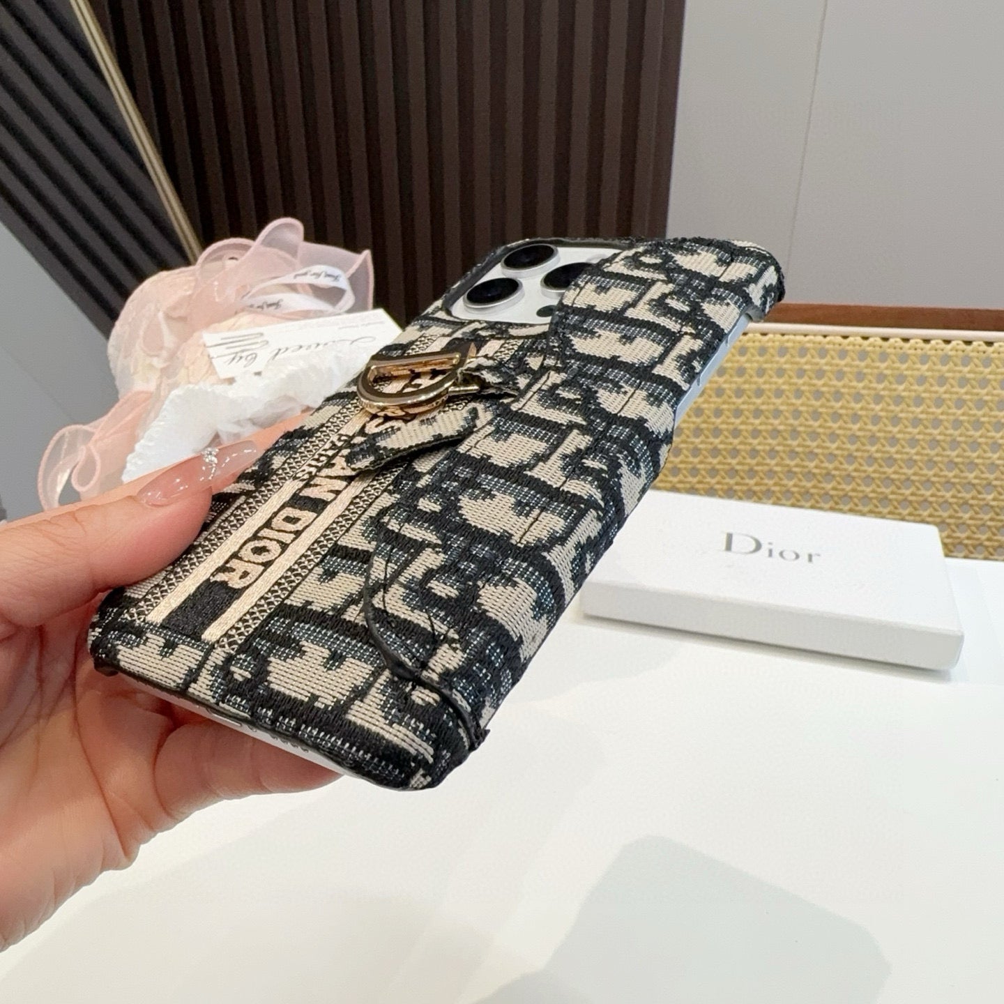 Embroidered fabric wrist/card holder phone case