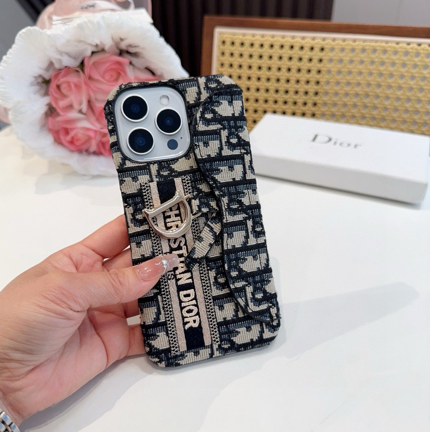 Embroidered fabric wrist/card holder phone case