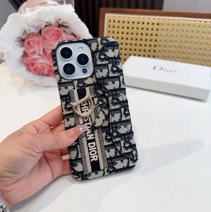 Embroidered fabric wrist/card holder phone case