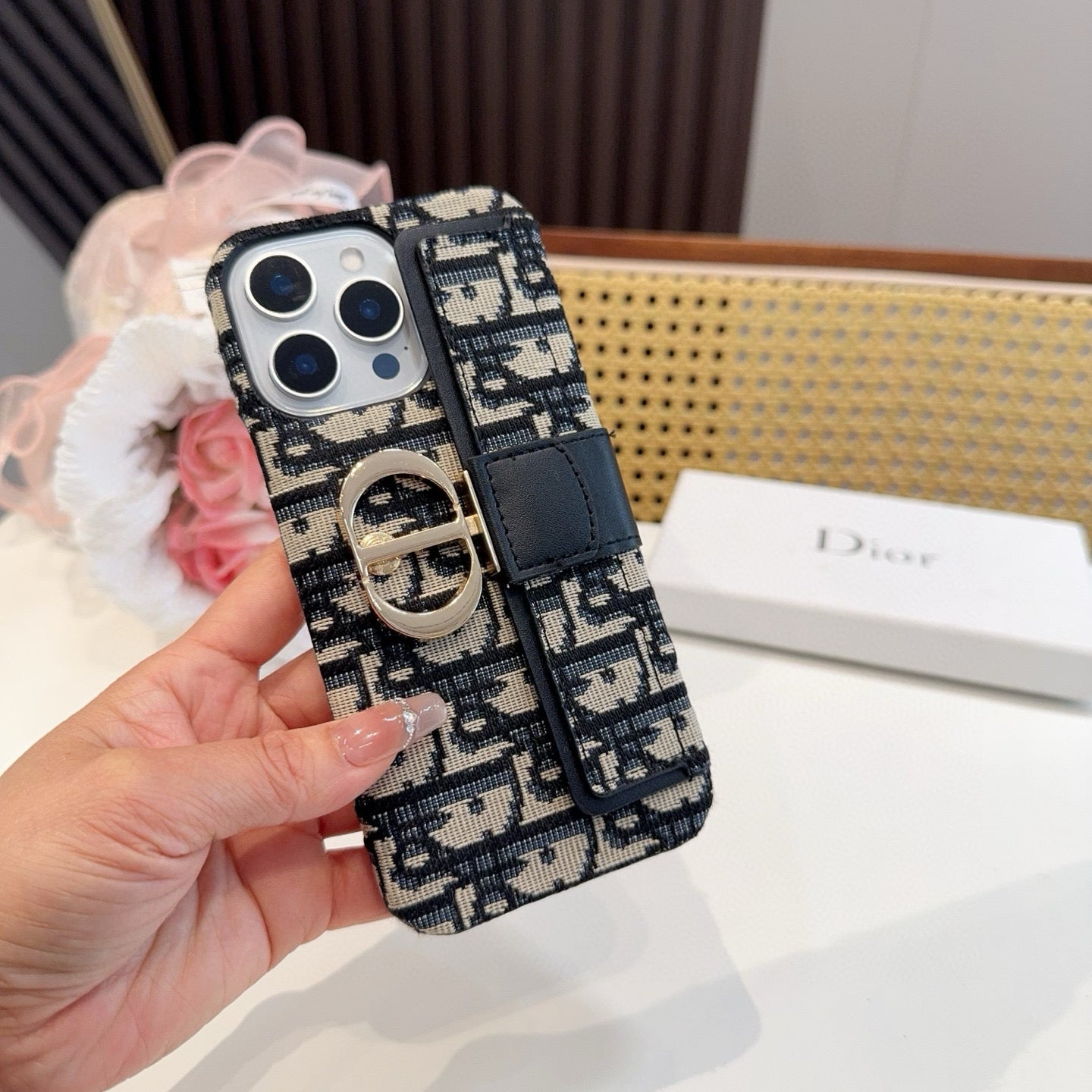 Embroidered fabric wrist/card holder phone case