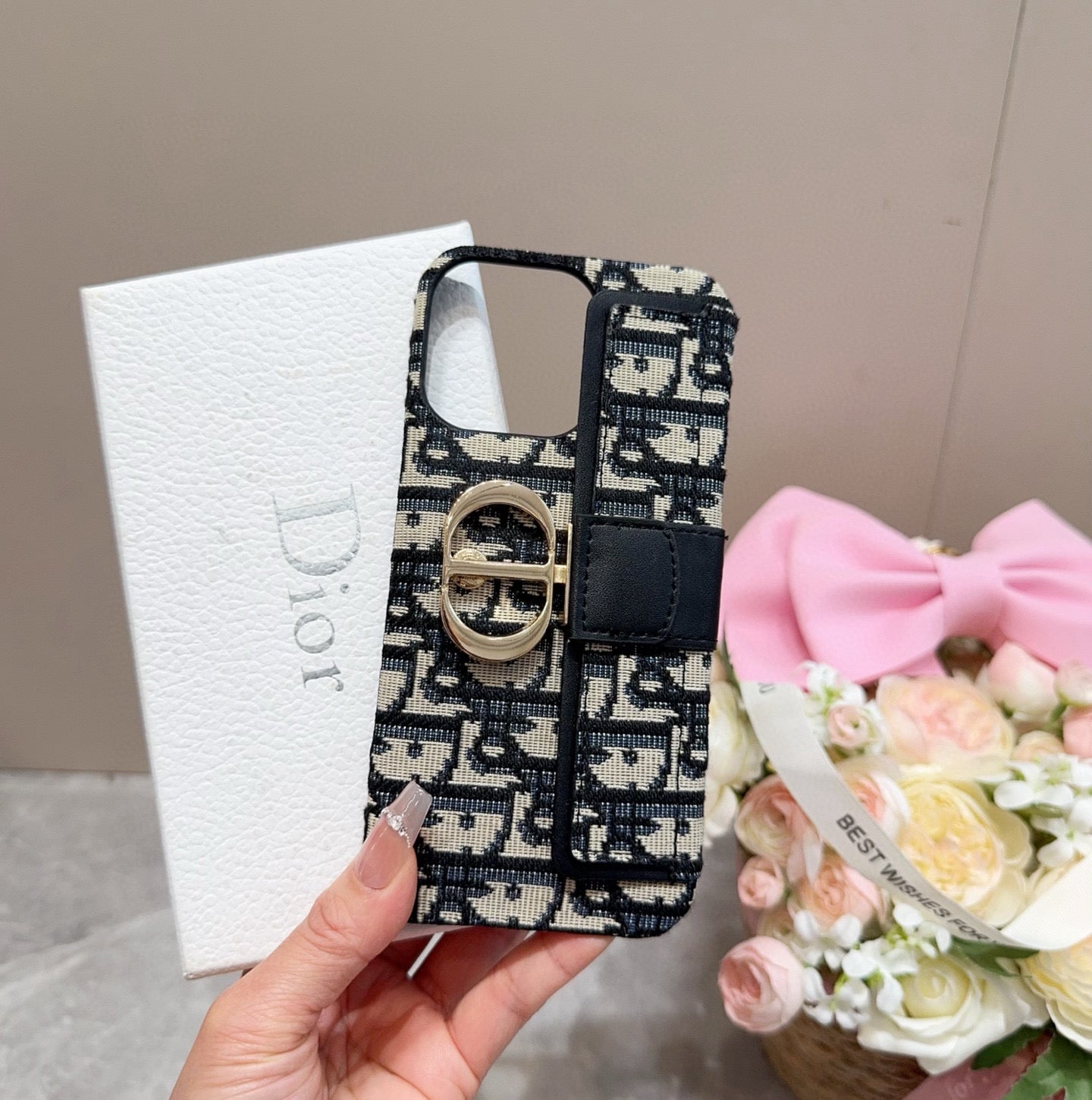 Embroidered fabric wrist/card holder phone case