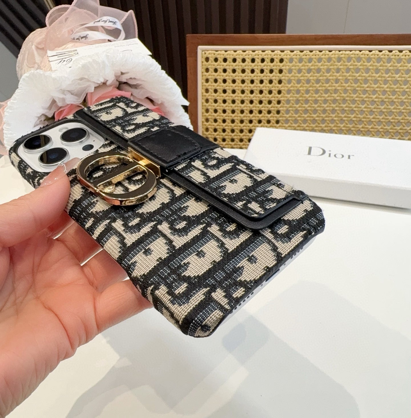 Embroidered fabric wrist/card holder phone case