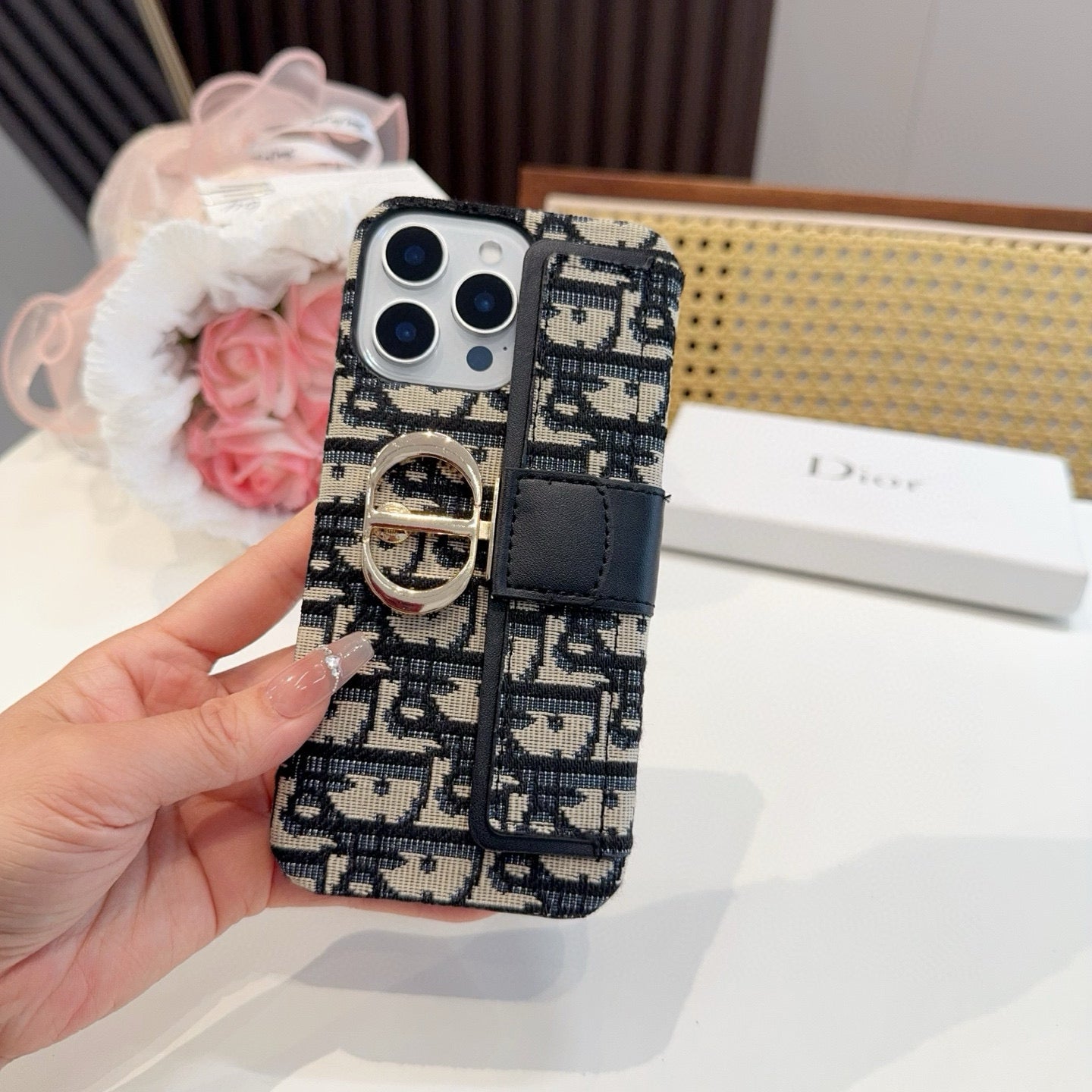 Embroidered fabric wrist/card holder phone case