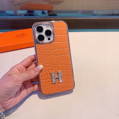 Crocodile pattern H letter phone case