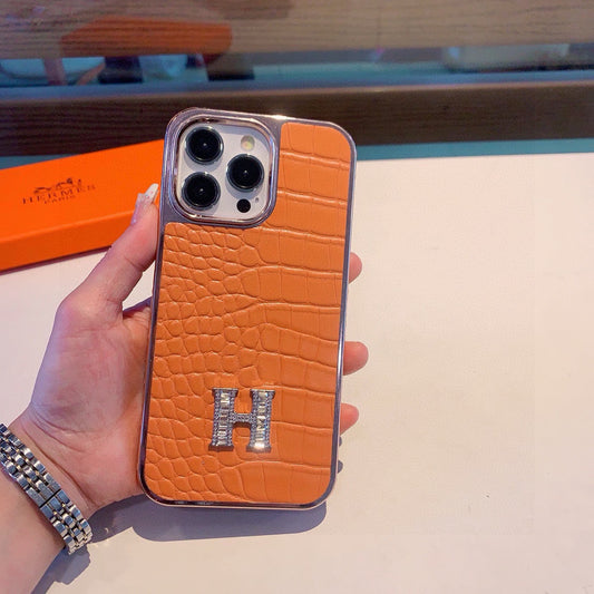 Crocodile pattern H letter phone case