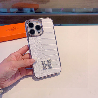 Crocodile pattern H letter phone case