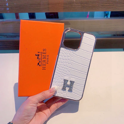 Crocodile pattern H letter phone case