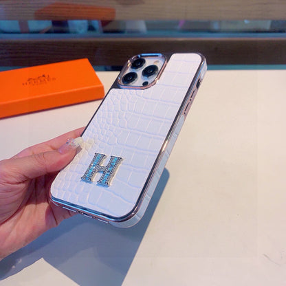 Crocodile pattern H letter phone case