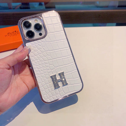 Crocodile pattern H letter phone case