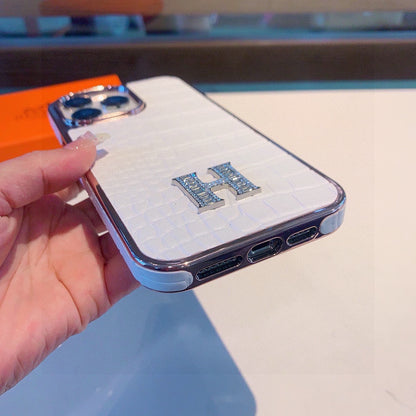 Crocodile pattern H letter phone case