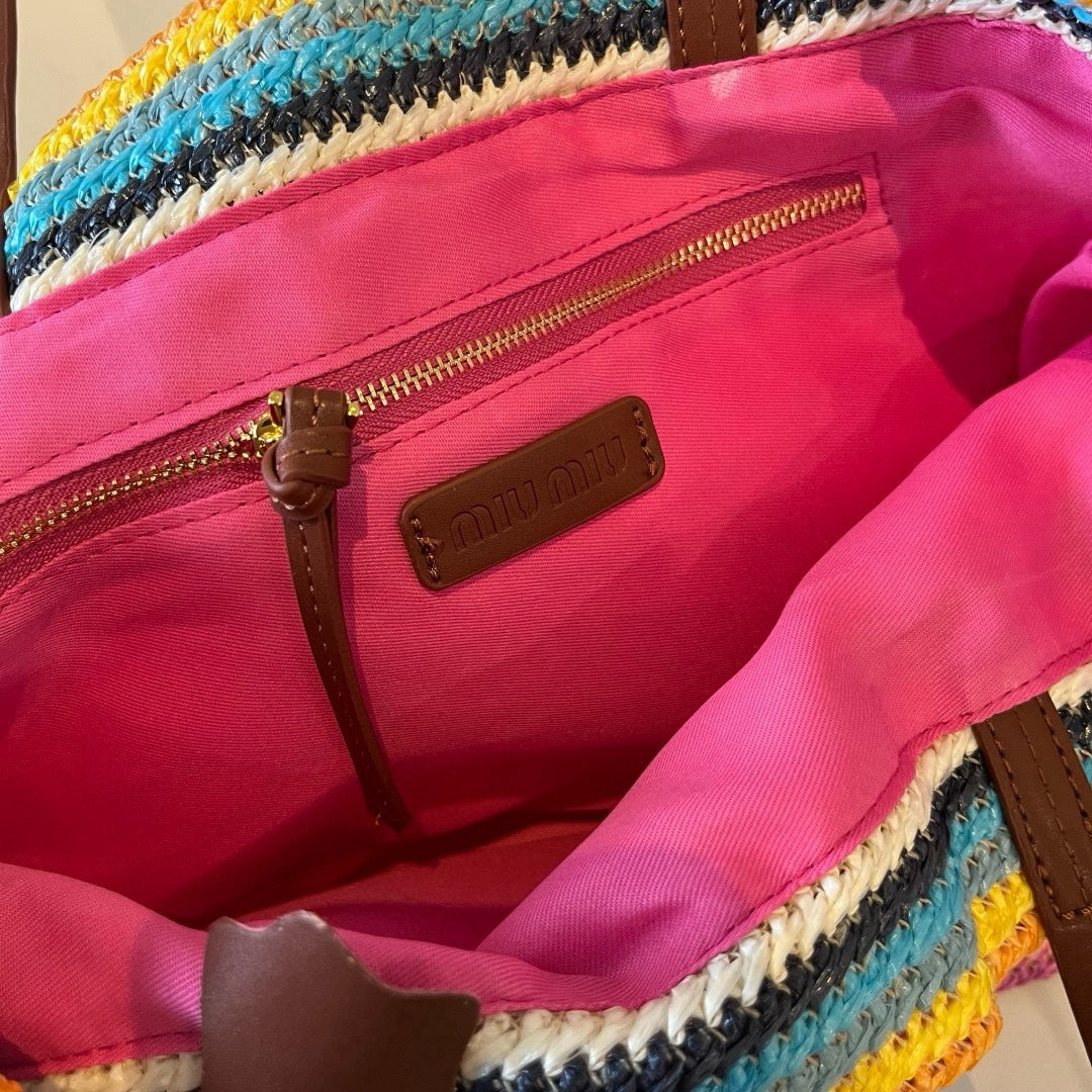 Straw striped patchwork shoulder crossbody tote bag