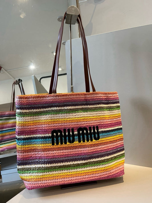 Straw striped patchwork shoulder crossbody tote bag