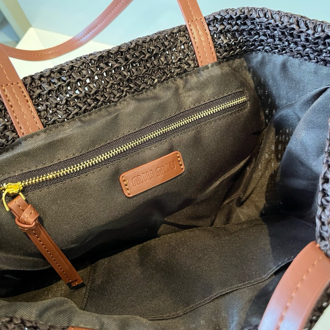 Straw striped patchwork shoulder crossbody tote bag