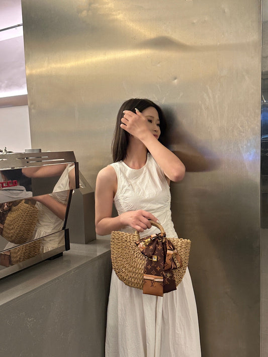25 new summer straw bags with silk scarves