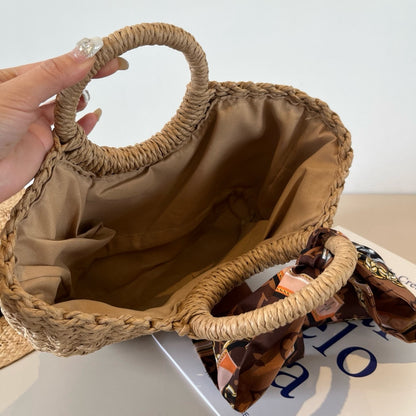 25 nouveaux sacs d'été en paille avec foulards en soie