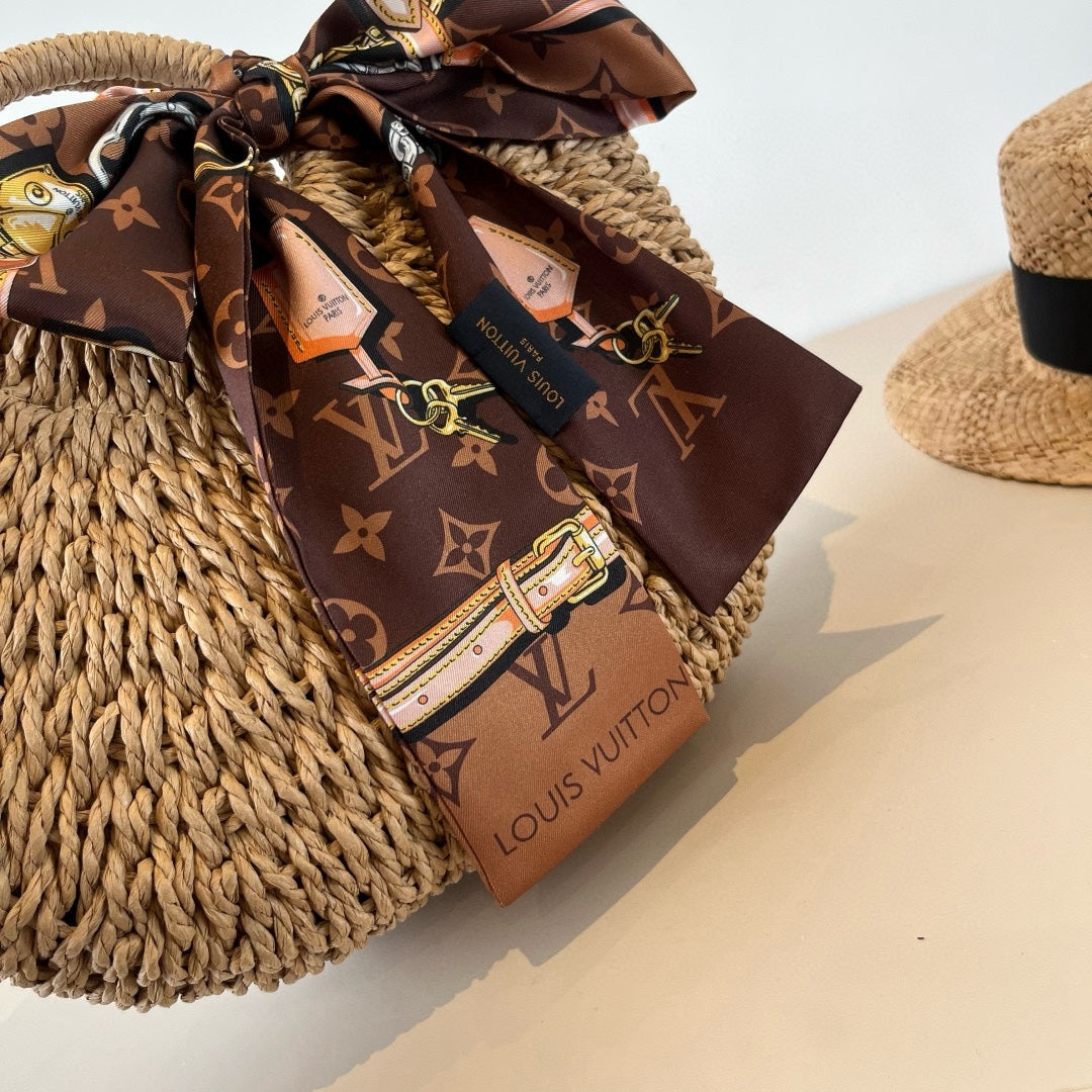 25 nouveaux sacs d'été en paille avec foulards en soie
