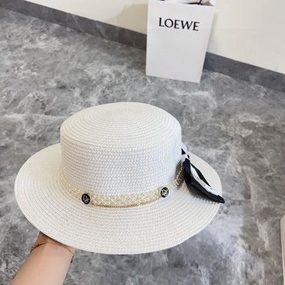 2025 new bow flat hat straw hat
