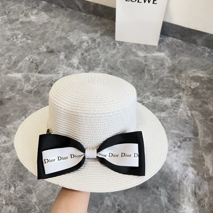 2025 new bow flat hat straw hat
