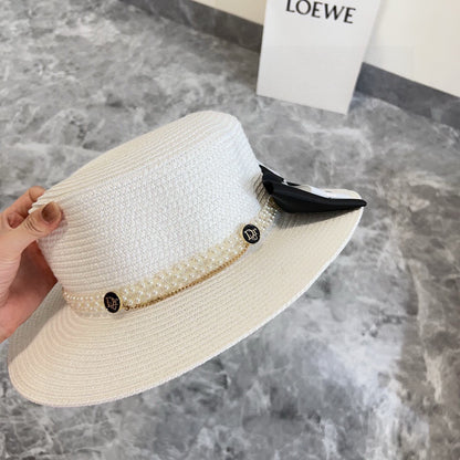 2025 new bow flat hat straw hat