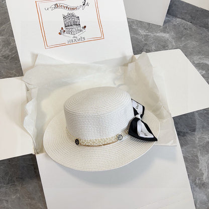 2025 new bow flat hat straw hat