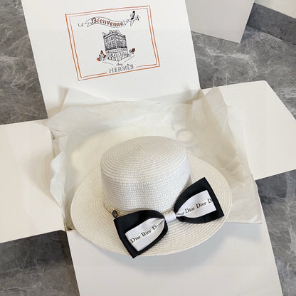 2025 new bow flat hat straw hat