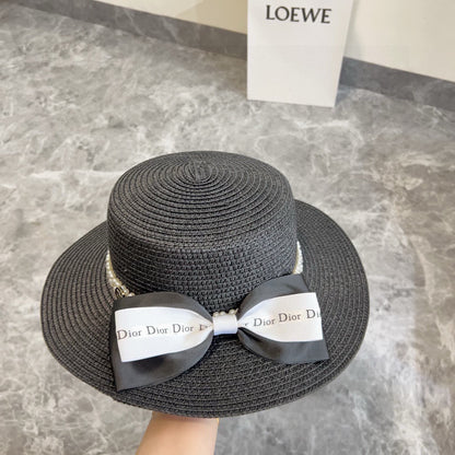 2025 new bow flat hat straw hat
