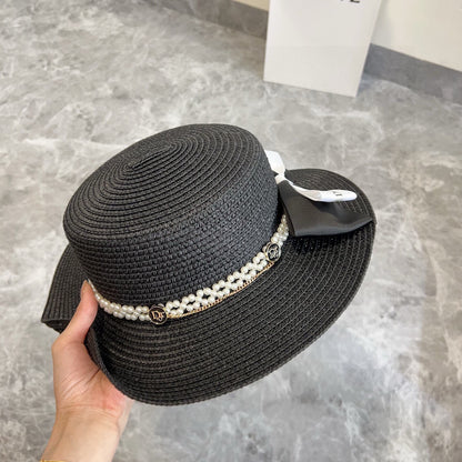 2025 new bow flat hat straw hat