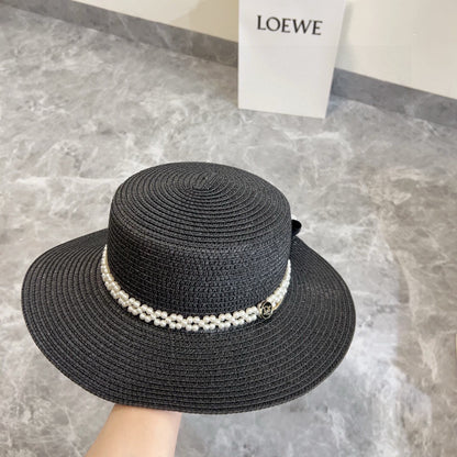 2025 new bow flat hat straw hat