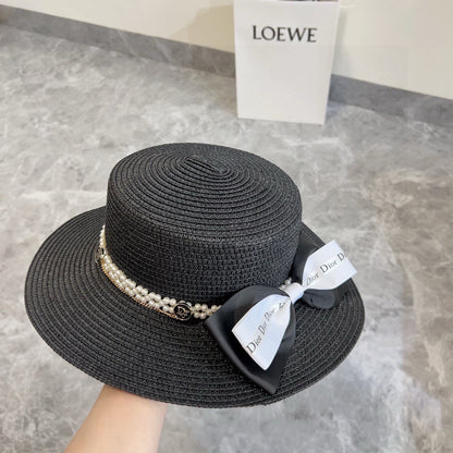 2025 new bow flat hat straw hat