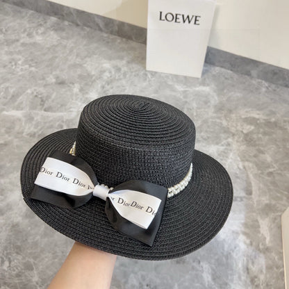 2025 new bow flat hat straw hat