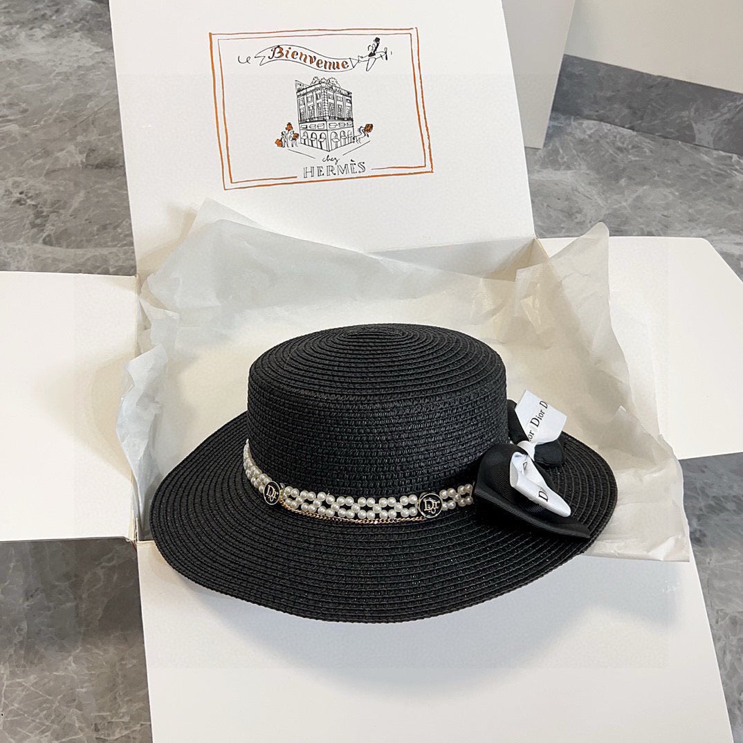 2025 new bow flat hat straw hat