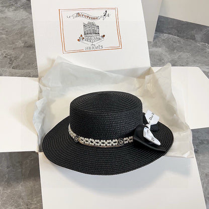 2025 new bow flat hat straw hat