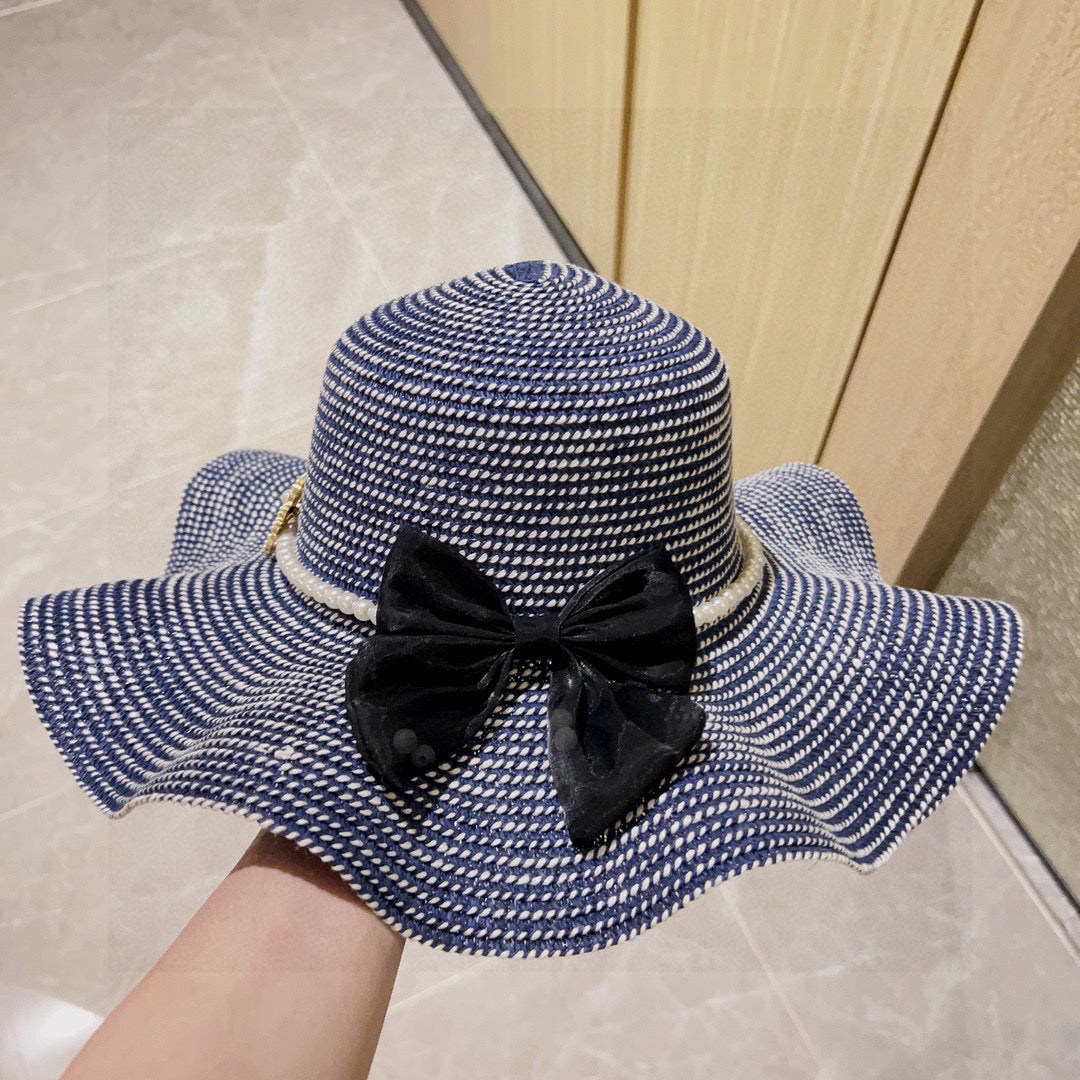 2025 new style ruffled pearl top hat straw hat