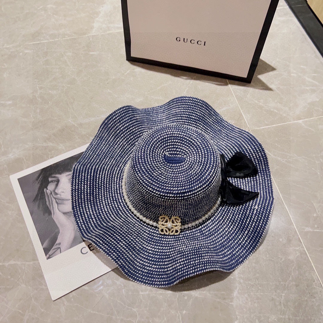 2025 new style ruffled pearl top hat straw hat