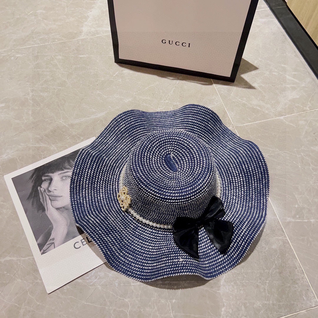 2025 new style ruffled pearl top hat straw hat
