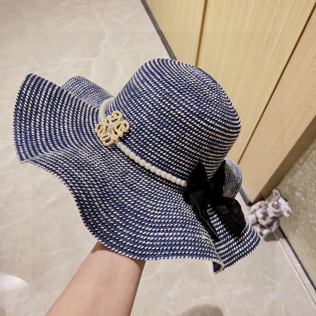 2025 new style ruffled pearl top hat straw hat