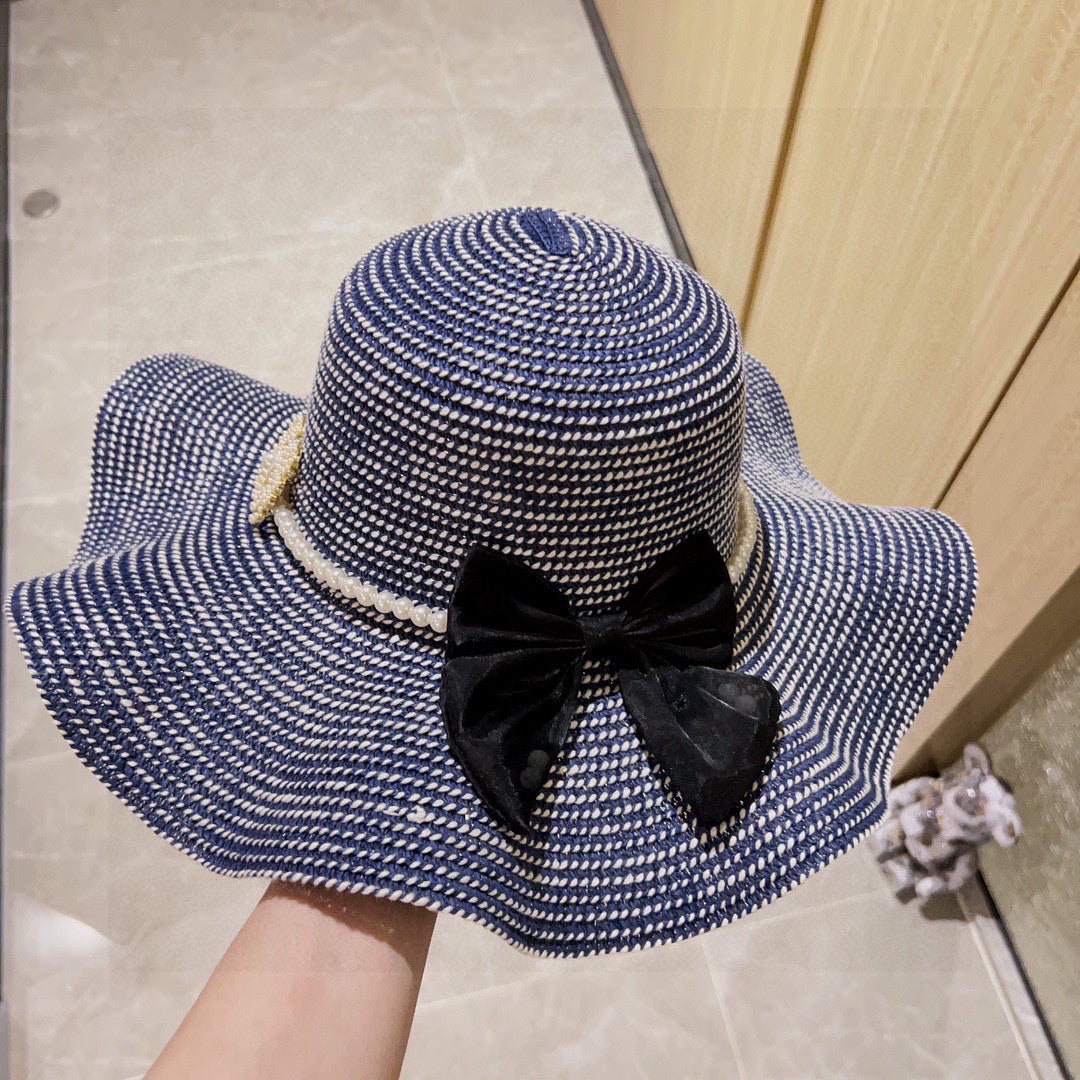 2025 new style ruffled pearl top hat straw hat