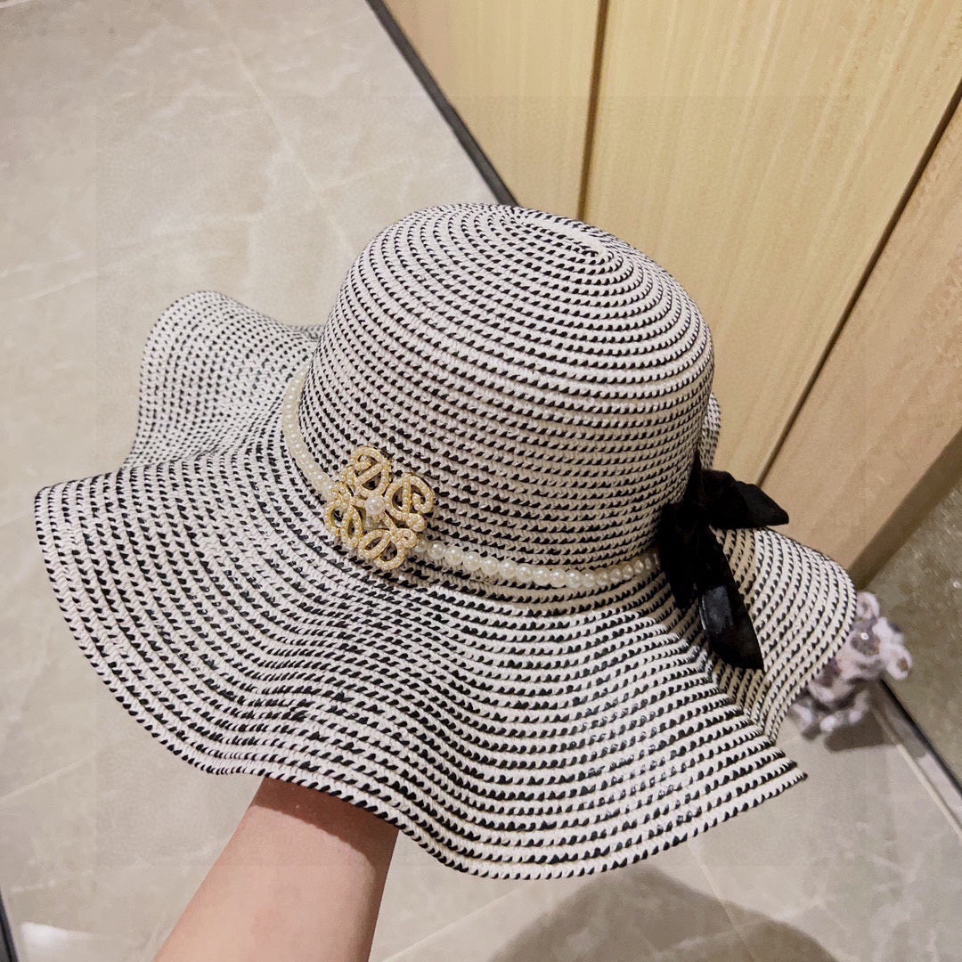 2025 new style ruffled pearl top hat straw hat